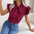 Blusa de Manga Corta con Volantes y Lazo para Mujer